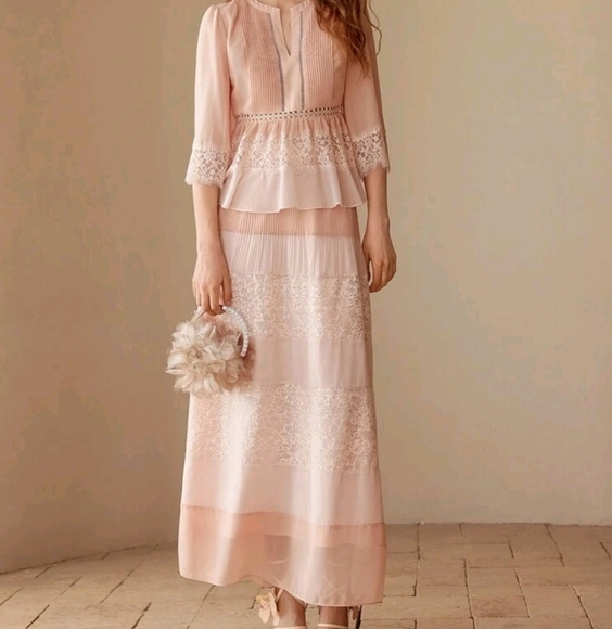 CONTRAST LACE PLEATED SKIRT,SPRING/SUMMER - Picture 1 of 4